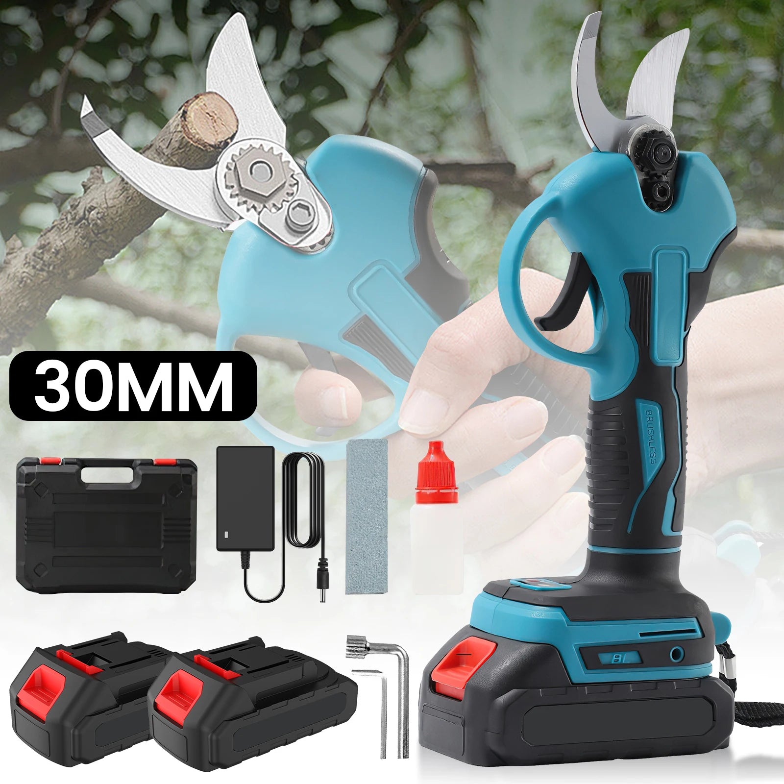 Foarfeca Electrica pentru Gradinarit Macvi® 48V, 2 Baterii, 2 Lame din Otel Carbon, ideala pentru Vita de Vie si Crengi