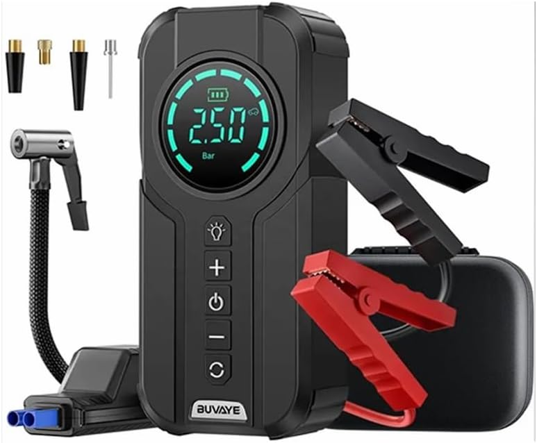 Compresor si redresor auto 4 in 1, Macvi®, cu functie de pornore masina, alimentare si incarcare baterie auto, compresor anvelope auto, cu functie de baterie portabila si de lanterna