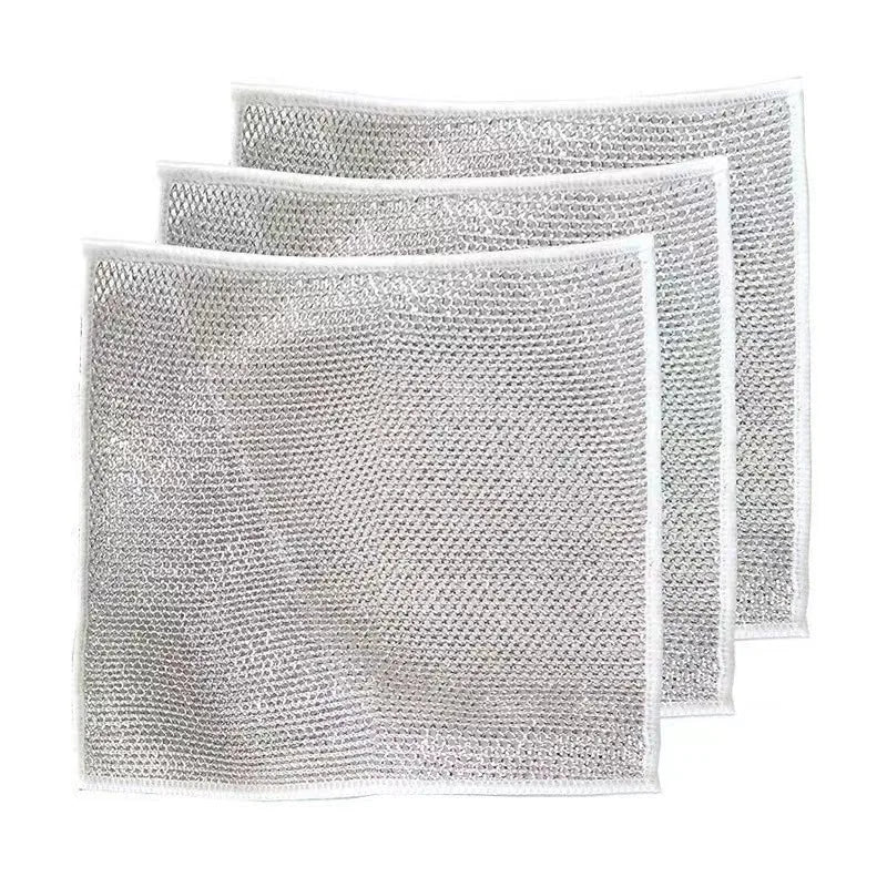 PROMO: SET 10+10 GRATUIT: Lavete Abrazive Dublu Strat cu Sârmă de Oțel, Rezistente, Curățare Eficientă, 20x20 cm, Gri