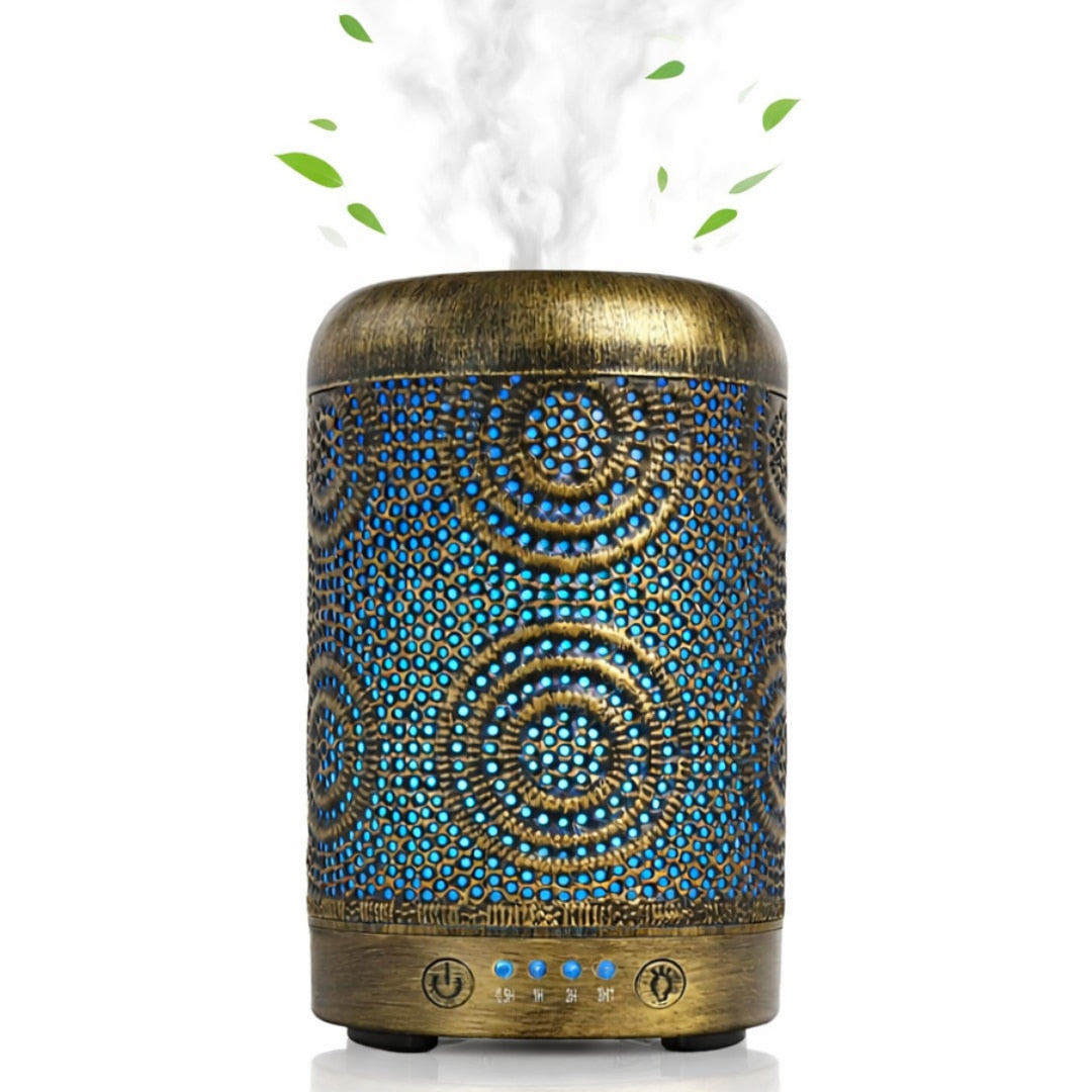 ifuzor Aromaterapie Macvi® din Metal, Design Vintage, 100 ml, 4 setari,7 Culori, Zgomot redus, Bronz deschis