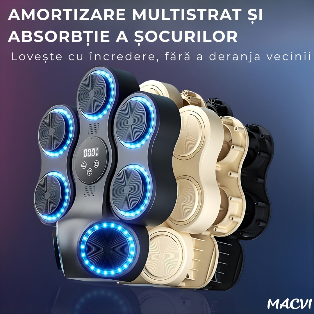 Tinta electronica Macvi® de box muzicala Smart cu Bluetooth, 10 moduri de antrenament, mod dublu, boxe stereo si contorizare lovituri in timp real