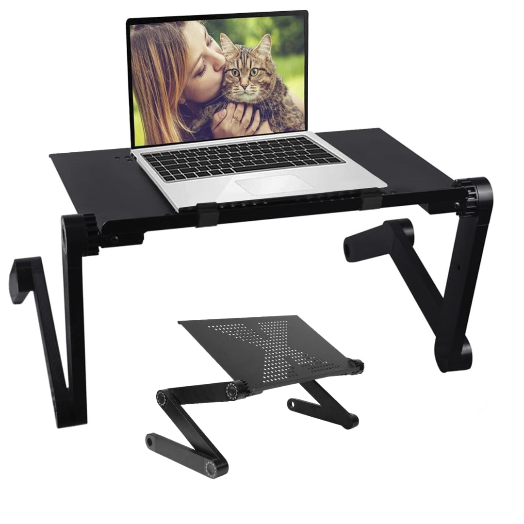 Masa Laptop Multifunctionala Macvi® T8 cu Picioare Reglabile, Cooler Integrat cu 2 Ventilatoare, 42 cm x 26 cm, Negru