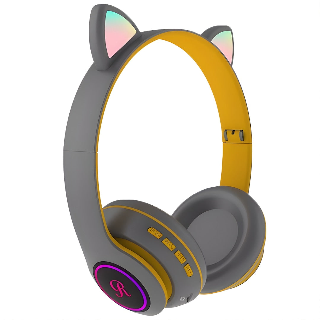 Casti Macvi® Wireless Pliabile cu Urechi de Pisica, Bluetooth 5.0, HiFi, Bass Stereo, LED, Gri