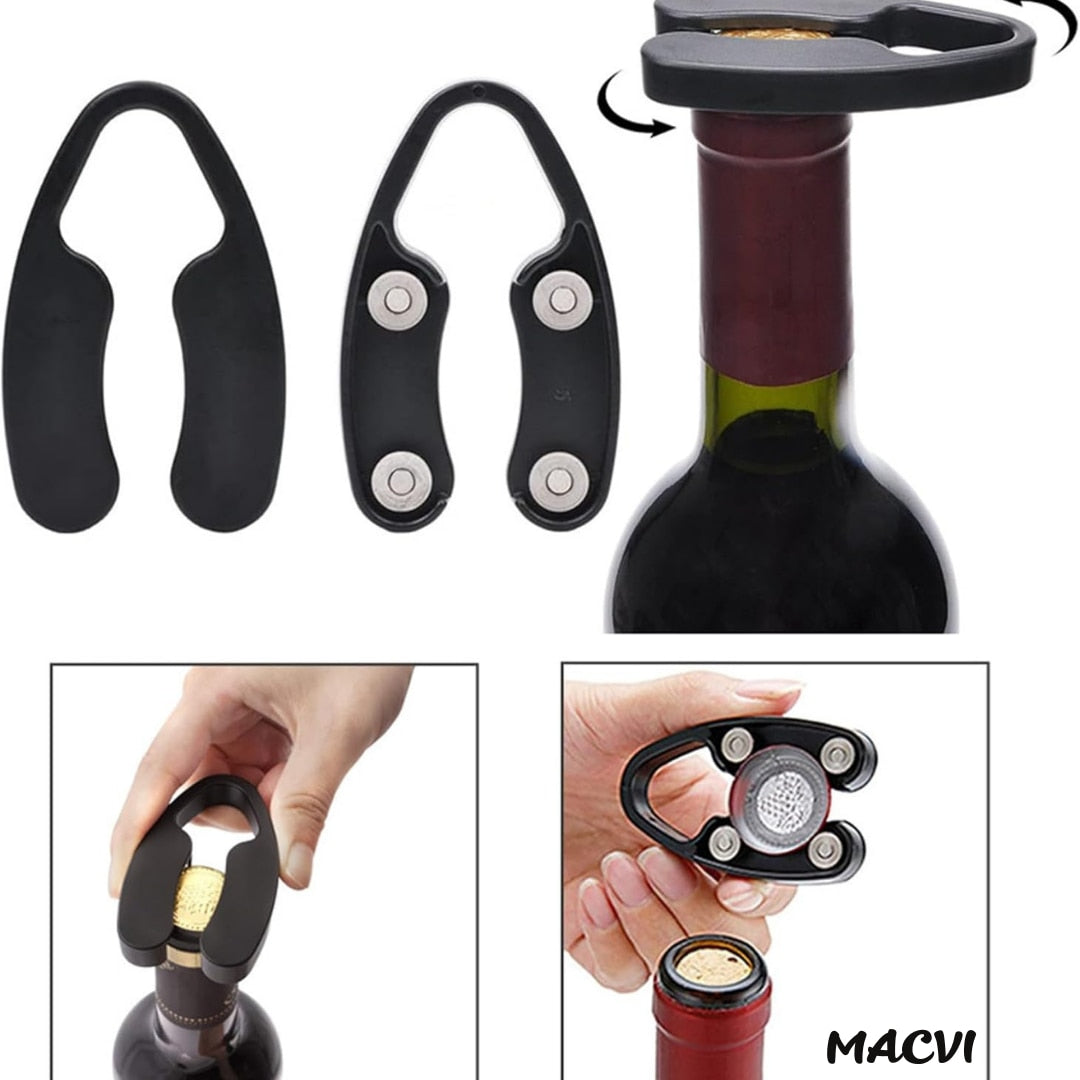 Set Deschizator de Sticle de Vin Macvi® 4 in 1, Tirbuson Profesional cu Taietor de Folie, Dop Vacuum si Picurator