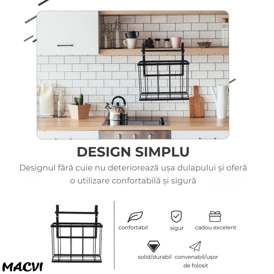 Cos metalic suspendat Macvi®, organizator pentru dulap baie sau bucatarie, economisire spatiu, otel carbon, montaj simplu