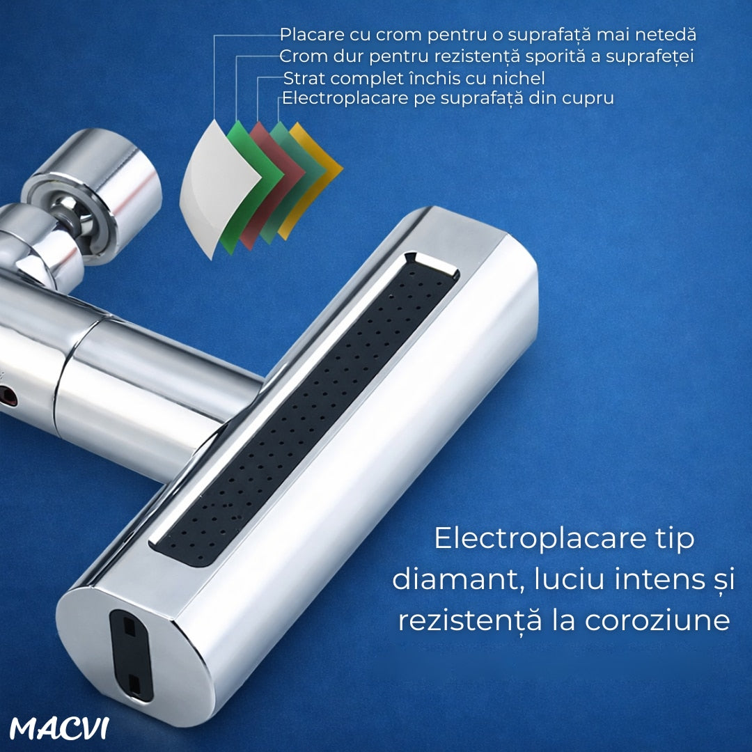 Baterie de bucatarie Macvi® 4 in 1 cu cascada, pivotanta 360°, robinet extensibil multifunctional din otel inoxidabil 304, rezistent la coroziune si uzura