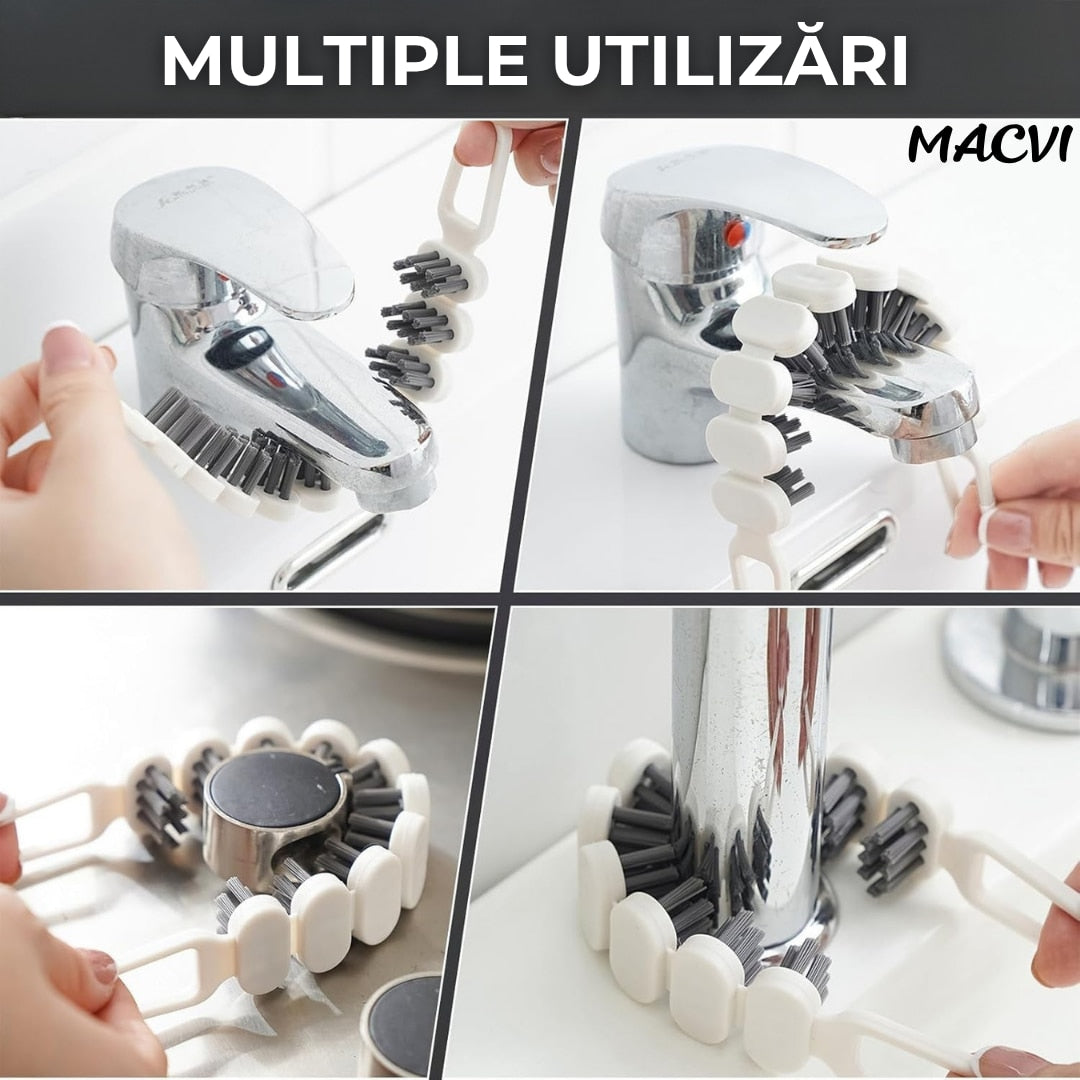 Perie de curatat Macvi®, pliabila, flexibila, alba, 26.5x2.8cm, durabila, cu gaura pentru agatat, multiple utilizari