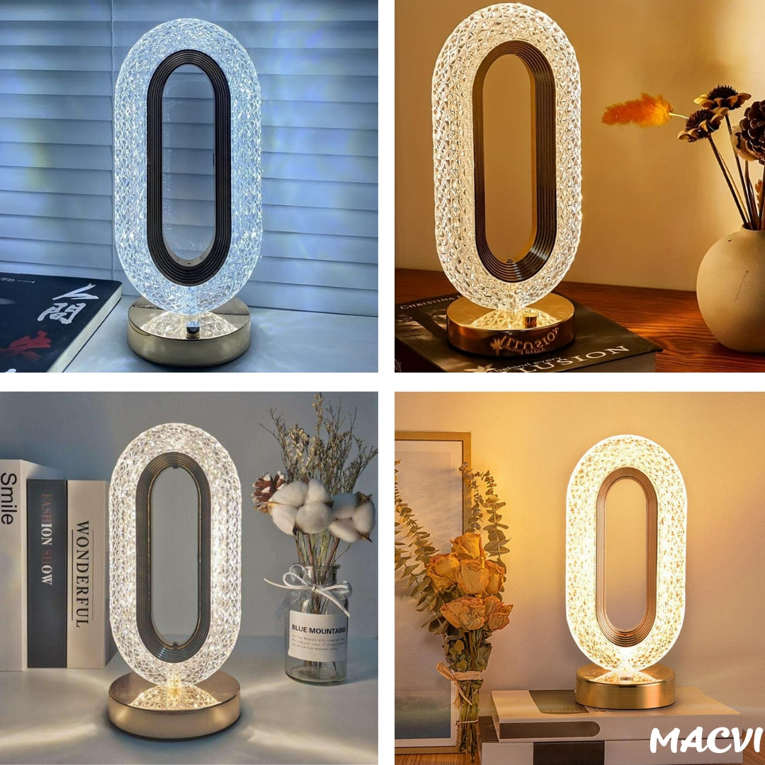 Lampa de masa Macvi® tip cristal eleganta, 3 culori, control touch, reincarcabila prin USB, acrilic modern