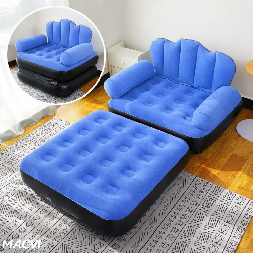 Fotoliu Gonflabil Macvi® XL 2 in 1 Portabil Pentru Interior, Exterior, Camping sau Plaja, Design Ergonomic, 100x88x90 cm