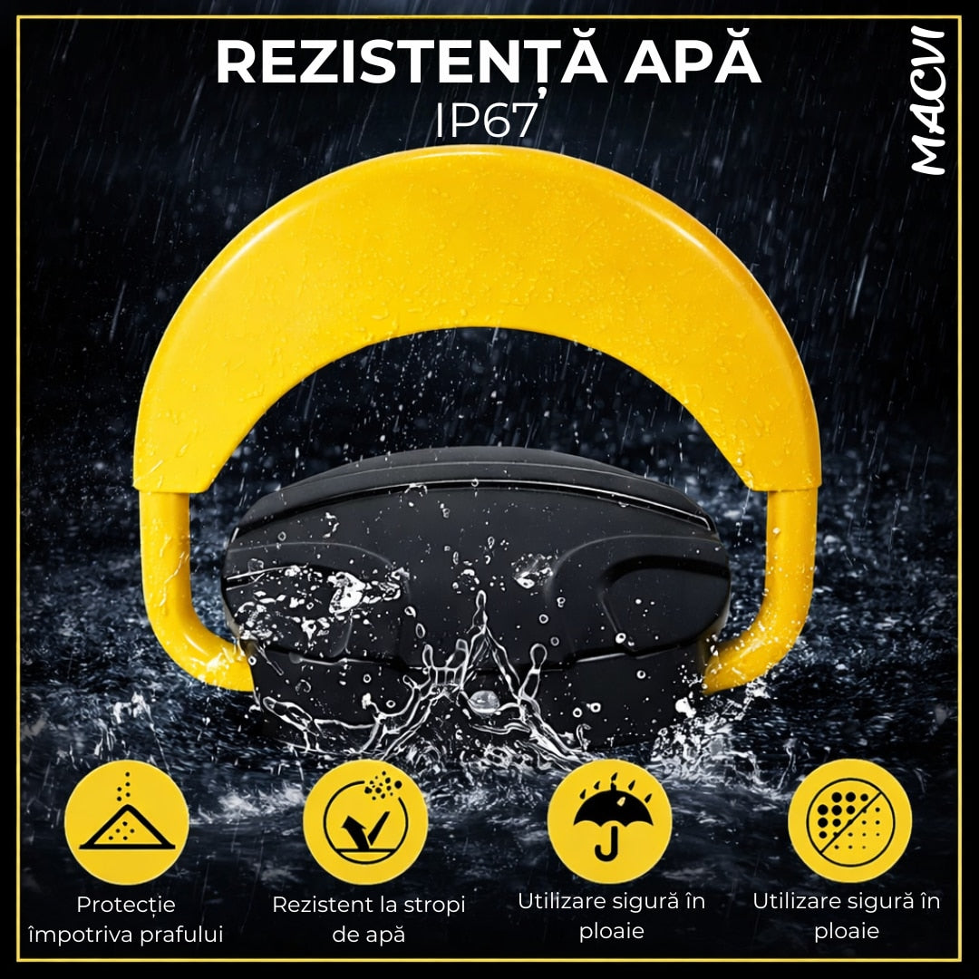 Blocator Parcare Macvi® cu Telecomanda, Actionare Electrica, Functionare pe baterii, protectie Acces Auto, Design Rezistent la praf si apa