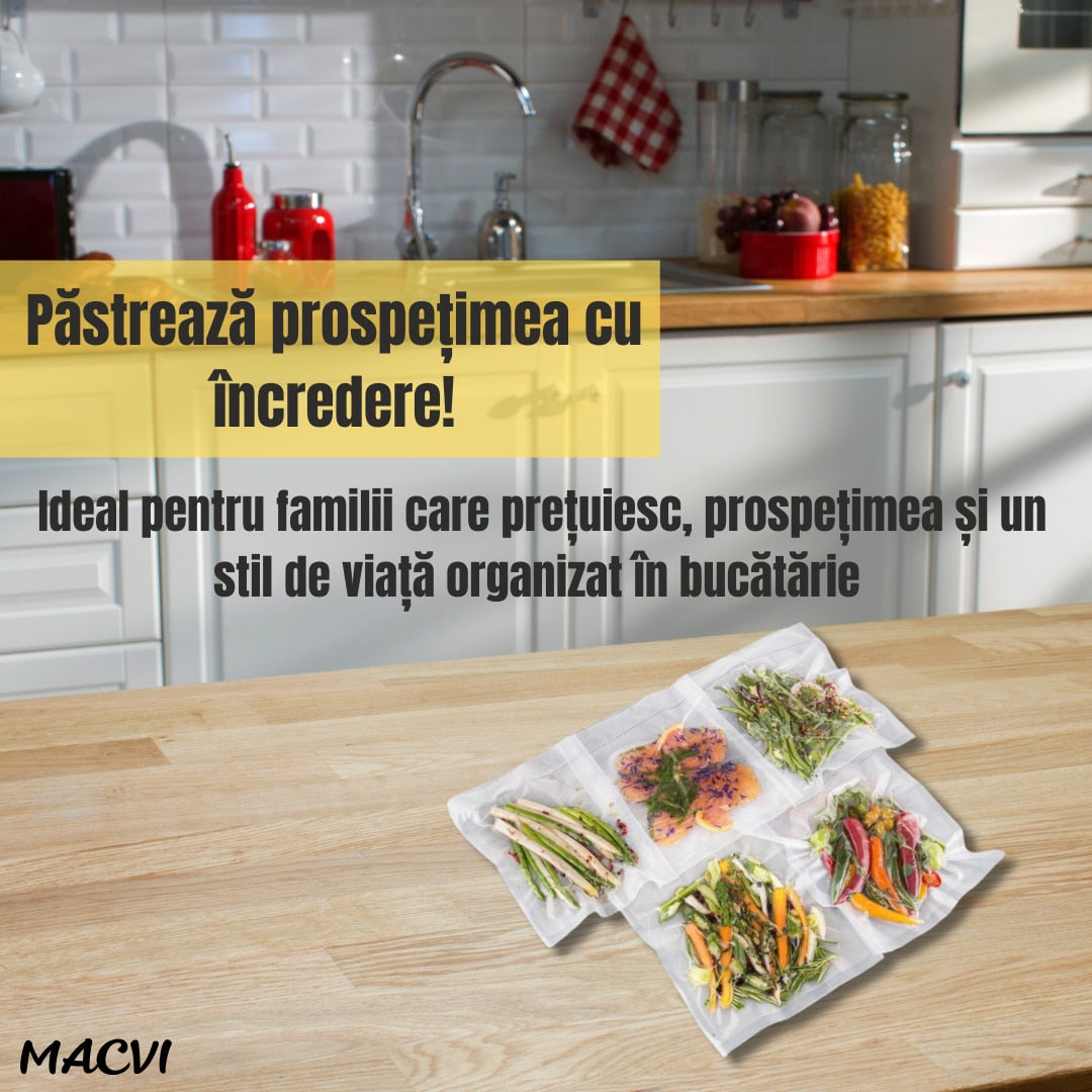 Set pungi vidat Macvi® 20x30 cm, 50 bucati, rezistente, pentru sous-vide si depozitare