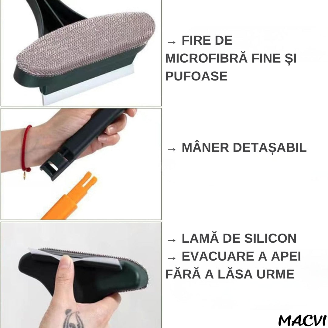 Racleta de geamuri/plase geam, Macvi®, 46 x 15 cm, negru/galben, pentru curatarea rapida a sticlei si placilor, ideala pentru geamuri termopane si plasa pentru geam