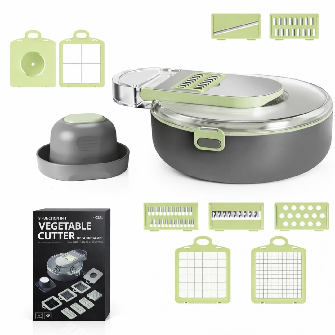 Set Tocator Legume Manual Macvi® 14 in 1 cu 8 Lame din Otel Inoxidabil Separator Ou Perie Curatare Accesorii Multifunctionale pentru Salate Legume si Fructe
