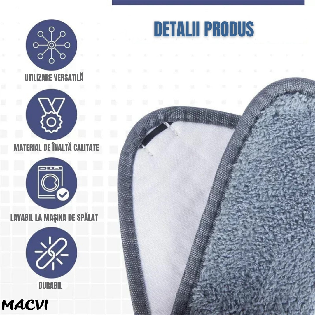 Laveta pentru mop triunghiular Macvi®, material absorbant de inalta eficienta, ideala pentru curatarea rapida si temeinica a suprafetelor