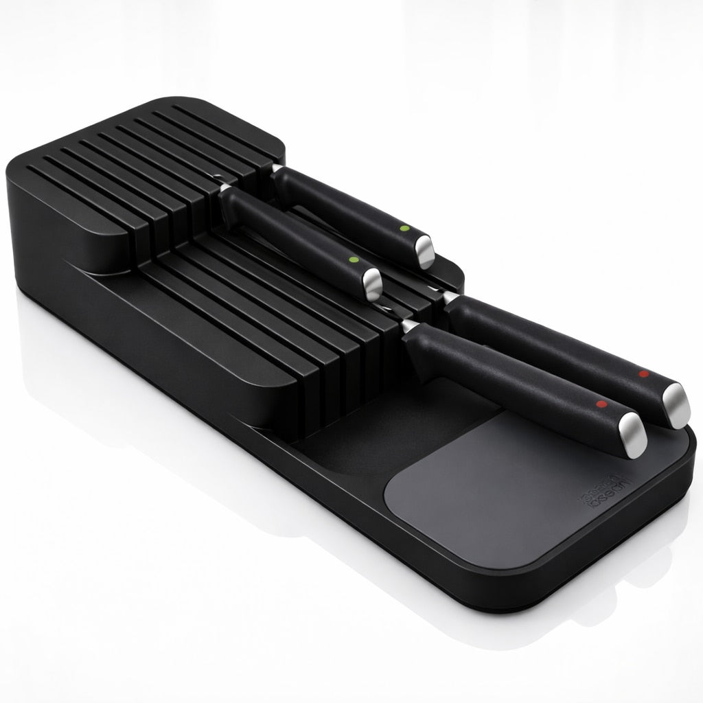 Suport Sertar pentru Cutite Macvi® Organizator Compact pana la 18 Tacamuri, Depozitare Sigura, Economie de Spatiu, Material PP Rezistent, Design Ergonomic, 40 x 14.5 x 7.2 cm