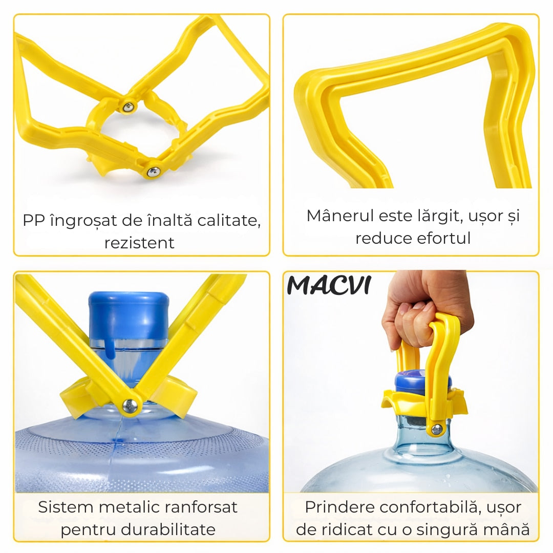 Set manere Macvi® pentru bidoane si sticle, plastic rezistent, 14.2 x 12.8 cm, galben & albastru, ergonomic, usor de utilizat