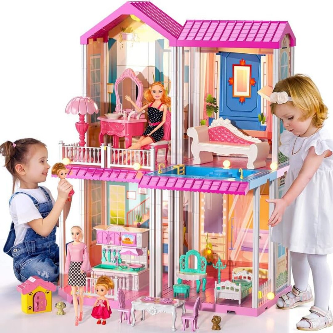 Casuta pentru papusi Macvi® 180 piese, multicolora, usor de asamblat, stimuleaza creativitatea si coordonarea, recomandata copii 3+