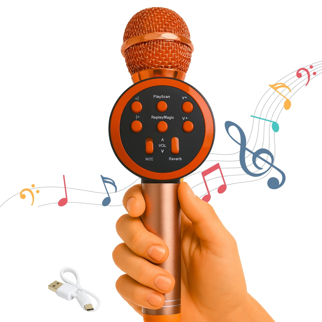 Microfon Karaoke Wireless Macvi® cu Boxa si Bluetooth V11, Portabil, Difuzor Profesional, Baterie Integrata, Roz Gold