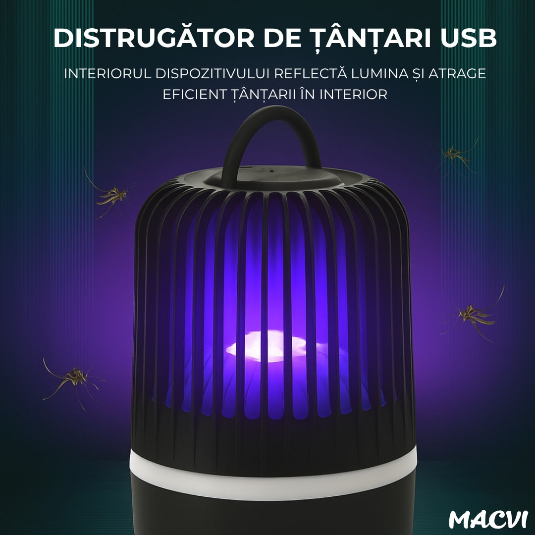 Lampa Anti-Insecte Macvi® cu LED UV, 5W, Raza de Actiune 20 m², Alimentare USB, Negru