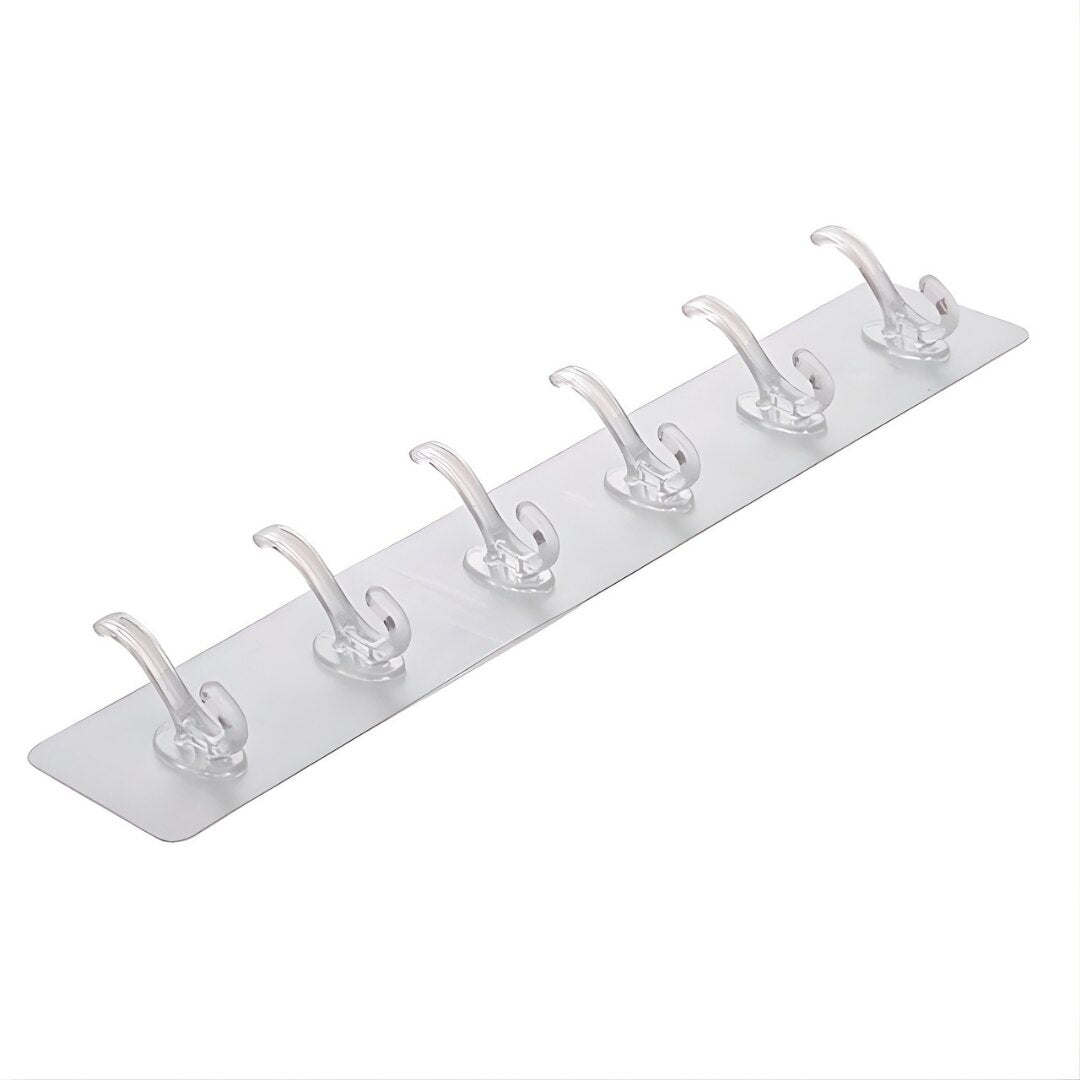 Suport pentru Perete Macvi®,  6 Carlige  Adeziv Transparent, Plastic