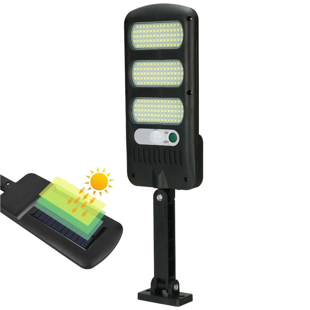 Aplica LED Exterior Macvi® Solara cu 150 COB, Senzor Miscare si Lumina, Panou Solar 1.5W, 2400mAh, IP65, 6500K, Autonomie 6-10 Ore, Unghi Lumina 120°