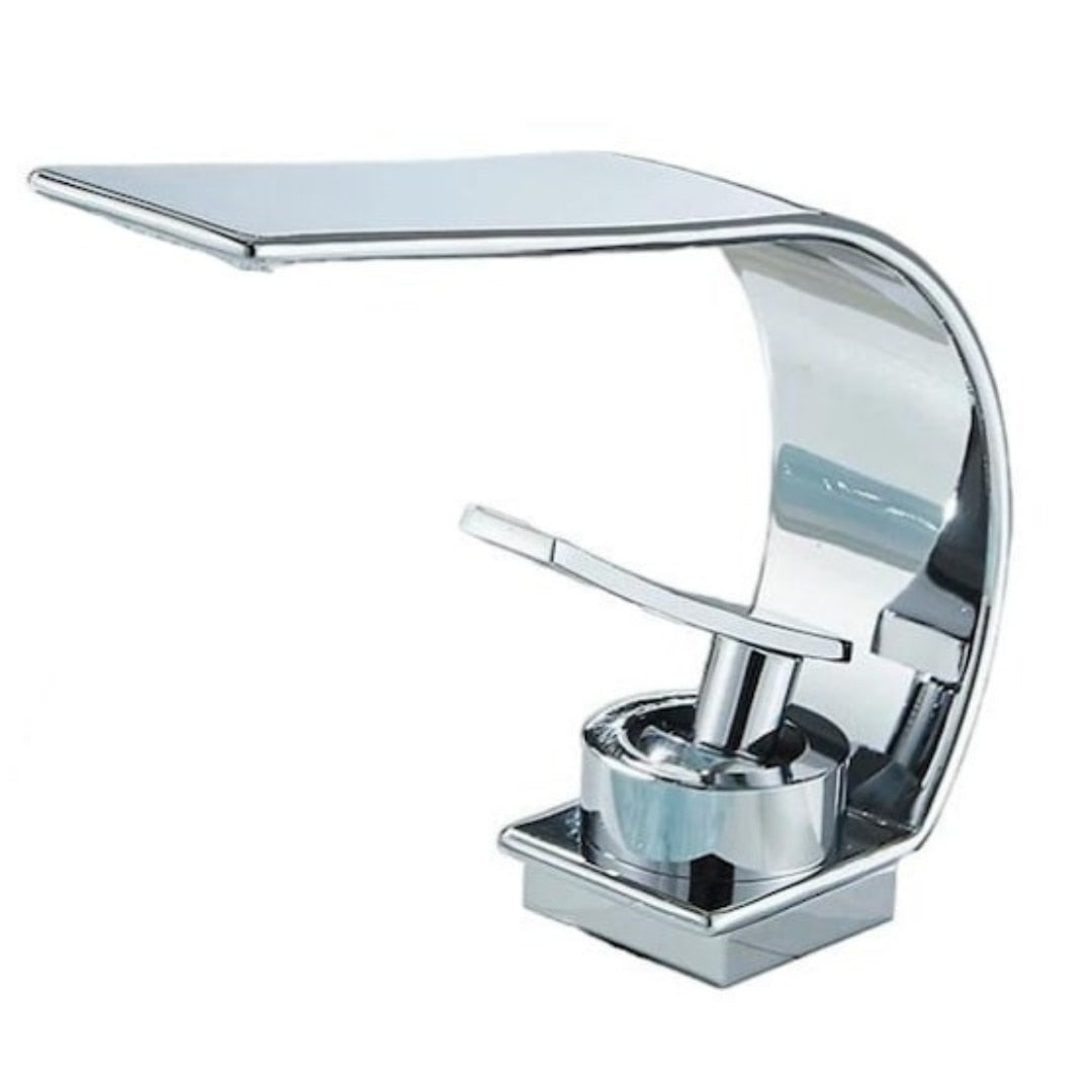 Robinet baie Macvi® tip cascada din alama inaltime 13 cm conexiune 3/8 montaj chiuveta design modern, argintiu