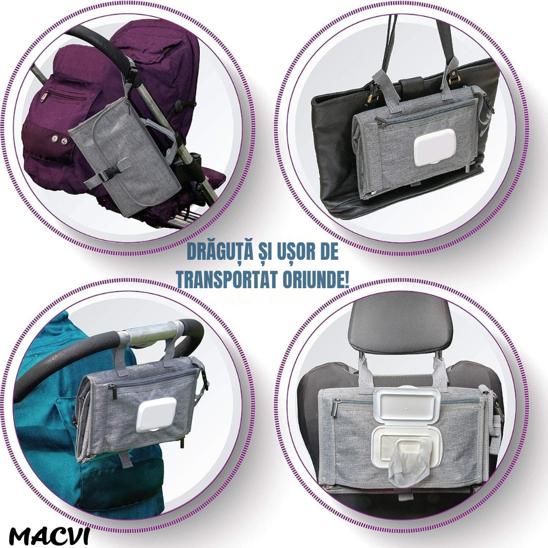 Saltea impermeabila Macvi® pentru schimbat scutece, multifunctionala, reutilizabila, 80x100 cm, ideala pentru bebelusi si copii mici
