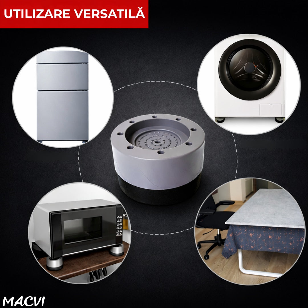 Picioare masina de spalat Macvi® reglabile anti-vibratii reglabile pentru masini de spalat si vase, set 4 bucati, fonoabsorbante, antiderapante, 6,5×3,2 cm, gri