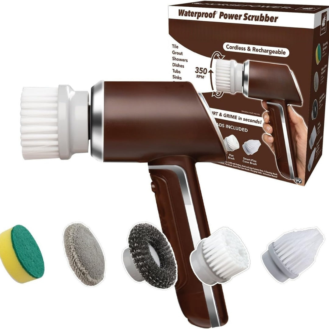 Perie Electrica de Curatare Macvi® fara Fir, 350 RPM, cu 5 Capete Interschimbabile, Reincarcabila, pentru Bucatarie, Baie, Faianta, Rosturi, Jante Auto si Suprafete Dificile