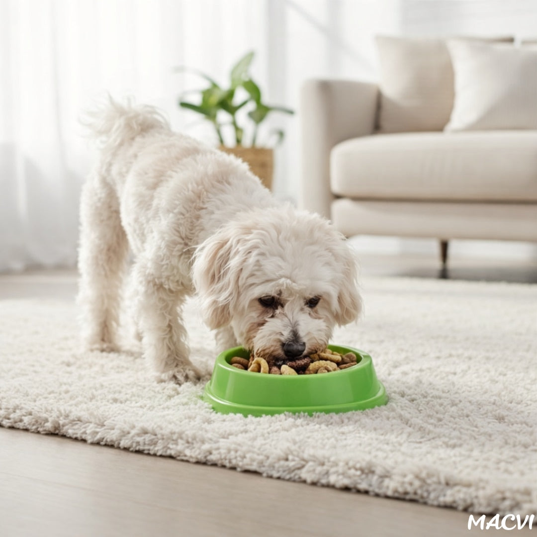 Alimentator Lent pentru Animale Macvi®, Bol Antiderapant Hranire Lenta pentru Caini si Pisici Design Interior AntiInghitire Material Sigur Usor de Curatat Rezistent, Verd