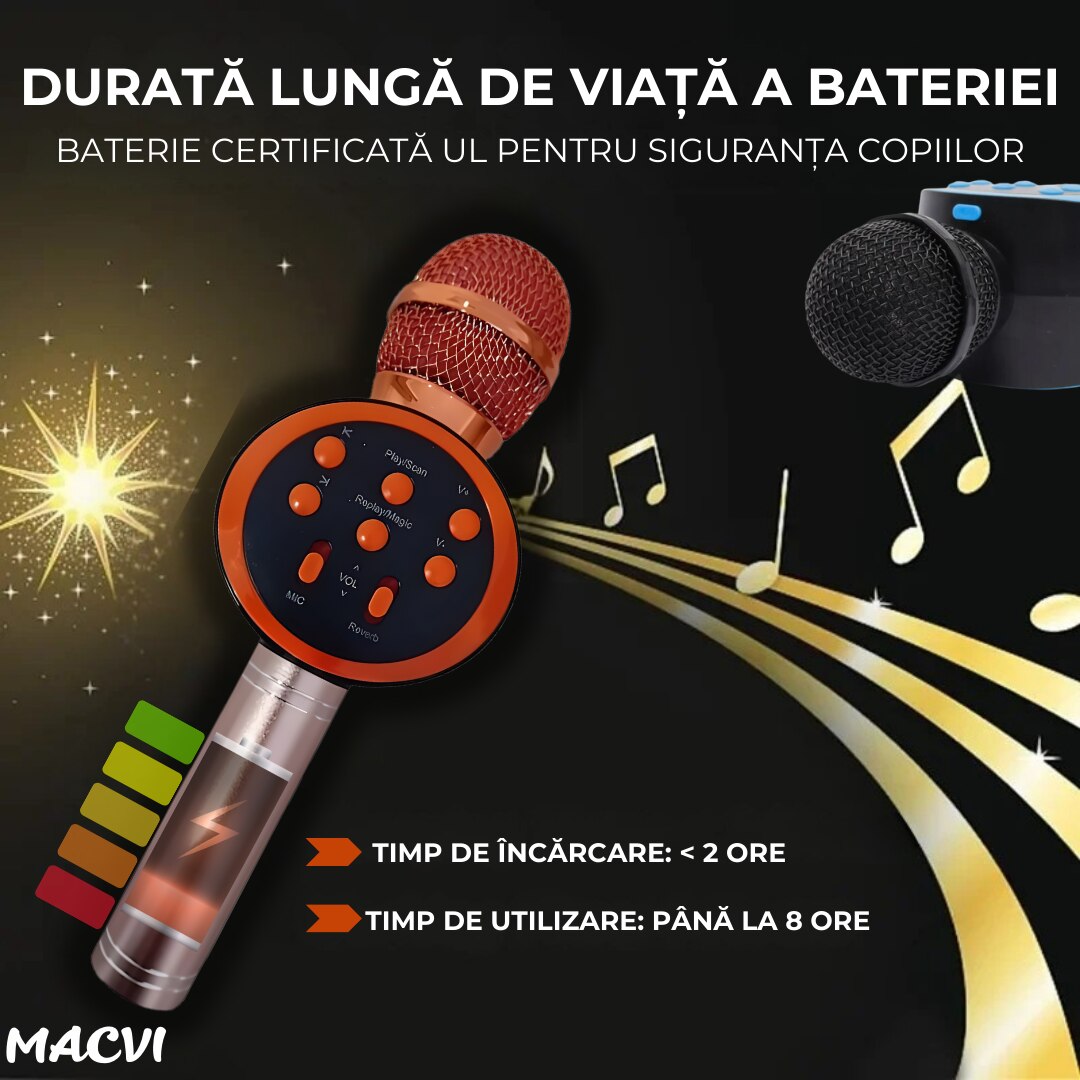 Microfon Karaoke Wireless Macvi® cu Boxa si Bluetooth V11, Portabil, Difuzor Profesional, Baterie Integrata, Roz Gold