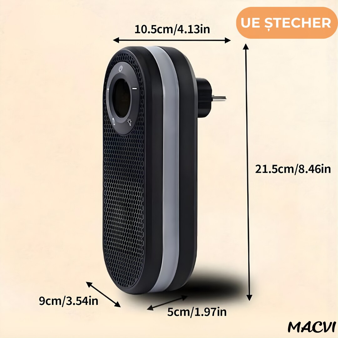 Incalzitor electric Macvi® Compact 500W, rotire 180°, afisaj LED, telecomanda, protectie supraincalzire, pentru spatii mici