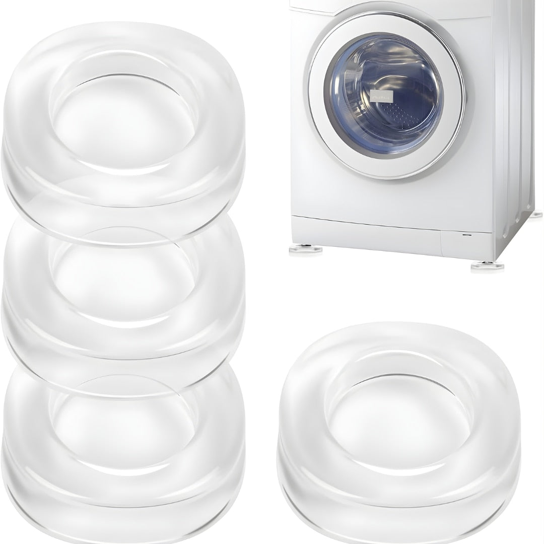 Set 4 bucati Suporturi Antisoc si Antiderapante Macvi® pentru Picioarele Masinii de Spalat, utilizare versatila, Stabilitate si Protectie, transparente
