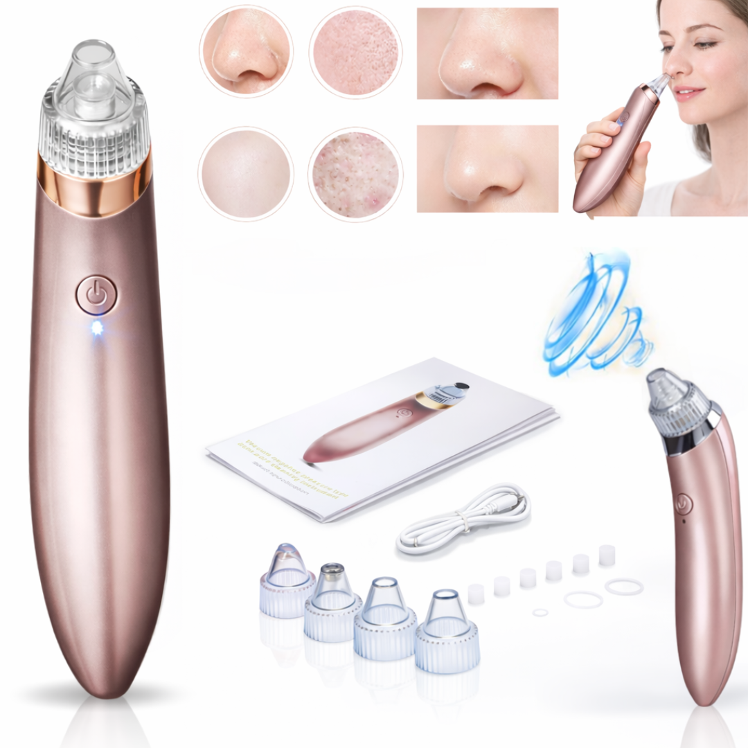 Aparat Curatare Ten Macvi® Vacuum Presure Cleaner, Dispozitiv Eliminare Puncte Negre, Curatare Pori si Sebum, 4 Capete Interchangeabile, 5 Niveluri Putere, Reincarcabil USB, Aparat Facial Anti Acnee