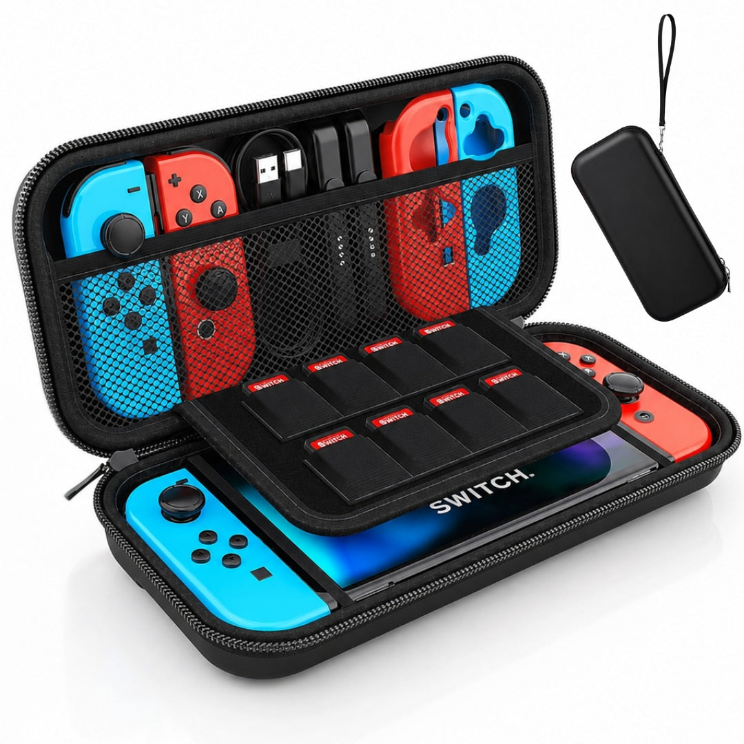 Husa de transport Macvi® pentru consola Nintendo Switch / Switch OLED, protectie completa, design compact, negru
