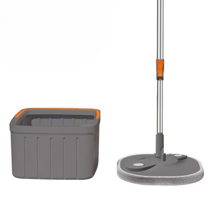 Mop rotativ cu galeata, Macvi®, 2 lavete microfibra, functie de autocuratare, Rotatie 360°, Stoarcere Automata, Gri Inchis