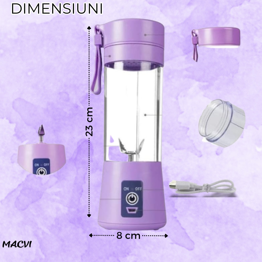 Mini Blender Electric Macvi® ,75 W,1x USB, 380 ml, Mov