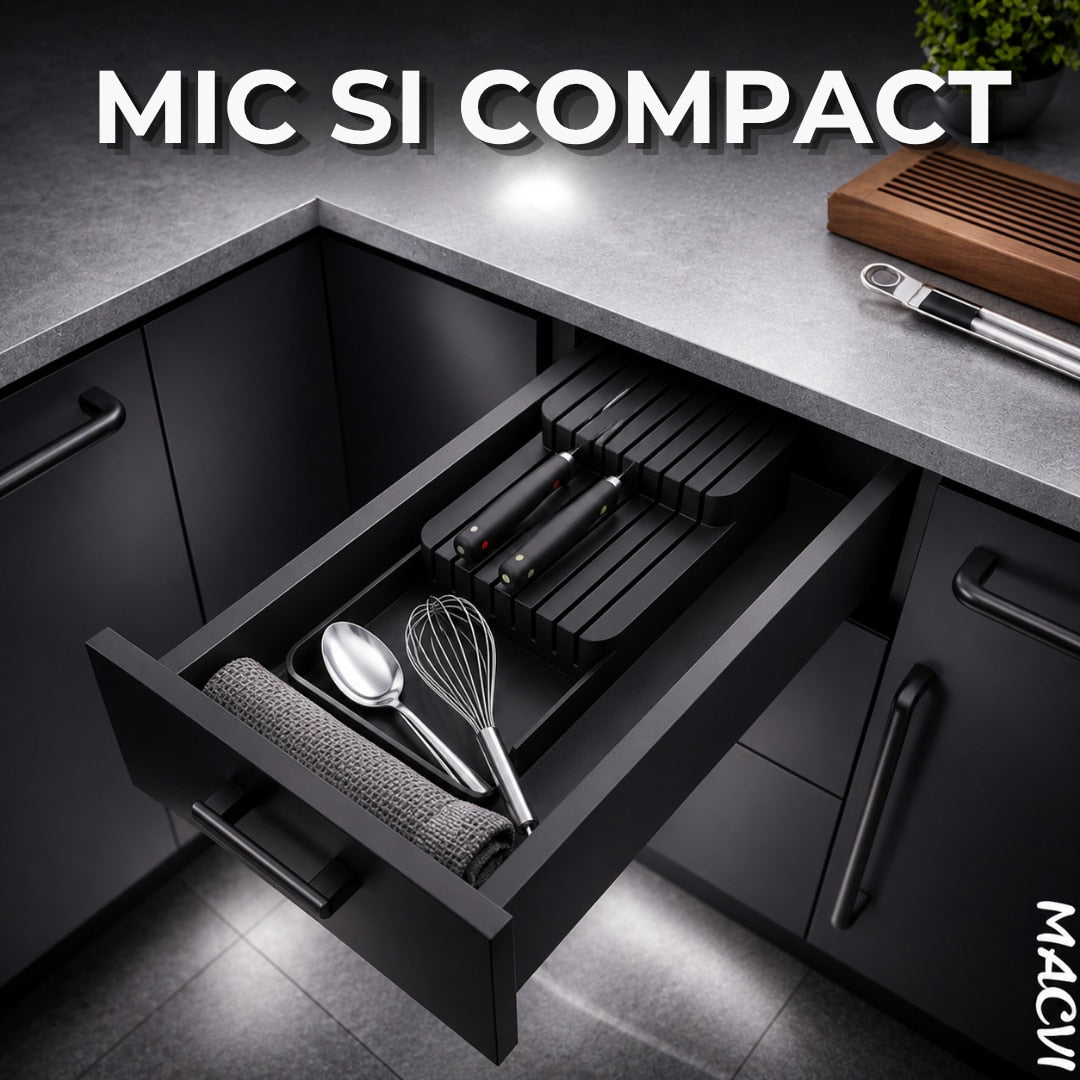 Suport Sertar pentru Cutite Macvi® Organizator Compact pana la 18 Tacamuri, Depozitare Sigura, Economie de Spatiu, Material PP Rezistent, Design Ergonomic, 40 x 14.5 x 7.2 cm