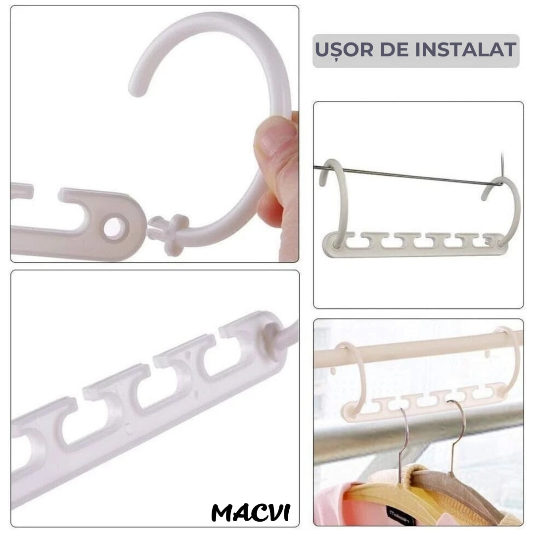 Set 8 Suporturi Agatatori Umerase 5 in 1 Macvi® pentru Organizare