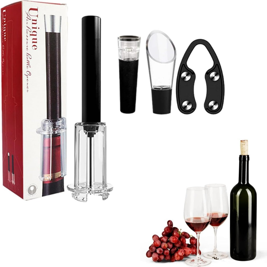 Set Deschizator de Sticle de Vin Macvi® 4 in 1, Tirbuson Profesional cu Taietor de Folie, Dop Vacuum si Picurator