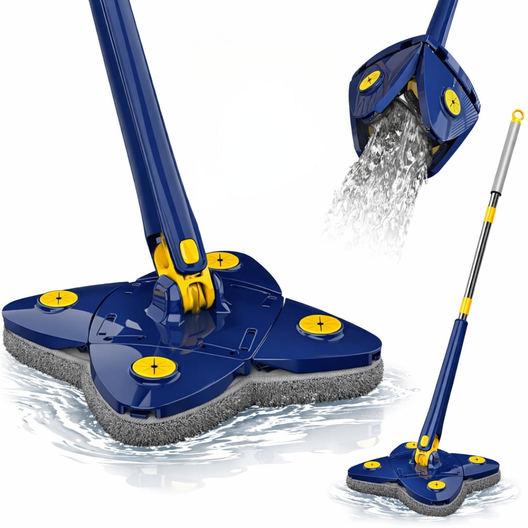 Mop cu Cap Stea Macvi® 360° Telescopic Curatare Usoara, 2 lavete Microfibra, Lungime 123 cm, Albastru/Galben