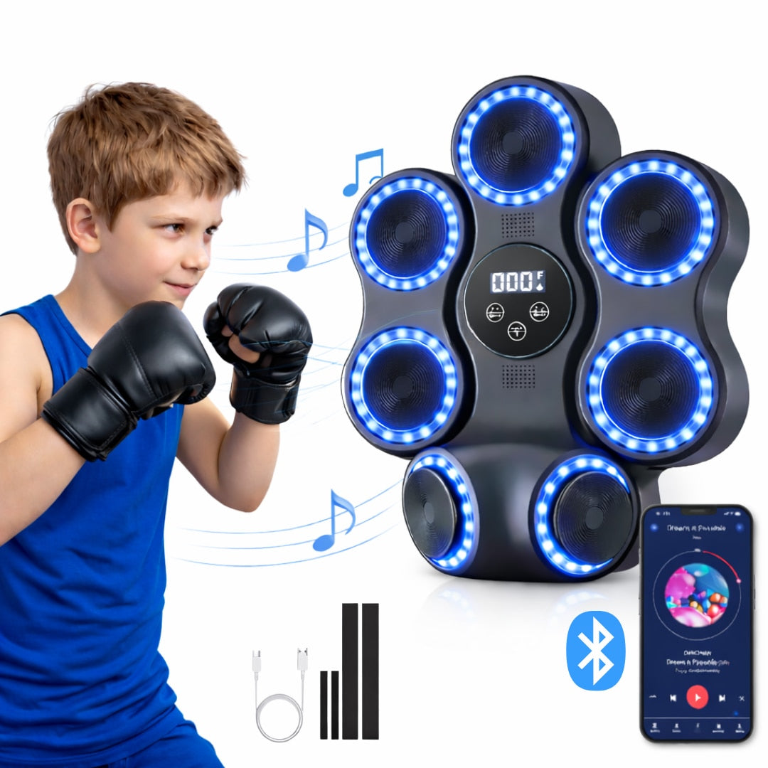Tinta electronica Macvi® de box muzicala Smart cu Bluetooth, 10 moduri de antrenament, mod dublu, boxe stereo si contorizare lovituri in timp real