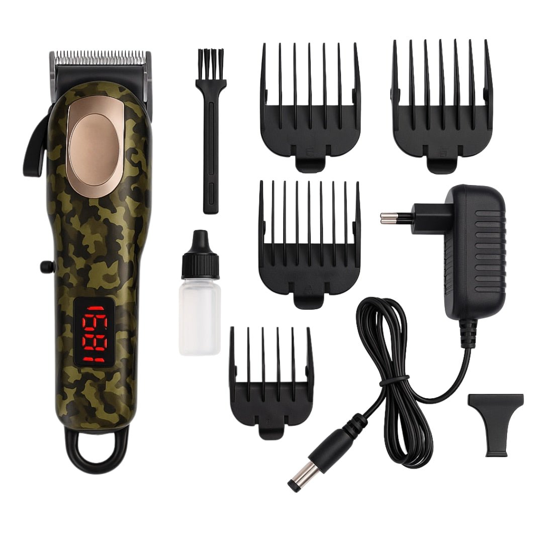 Aparat de tuns si trimmer electric Macvi®, 15 setari de lungime, lame din otel inoxidabil, afisaj LED, functionare cu si fara fir, autonomie 180 min, incarcare rapida 3 ore