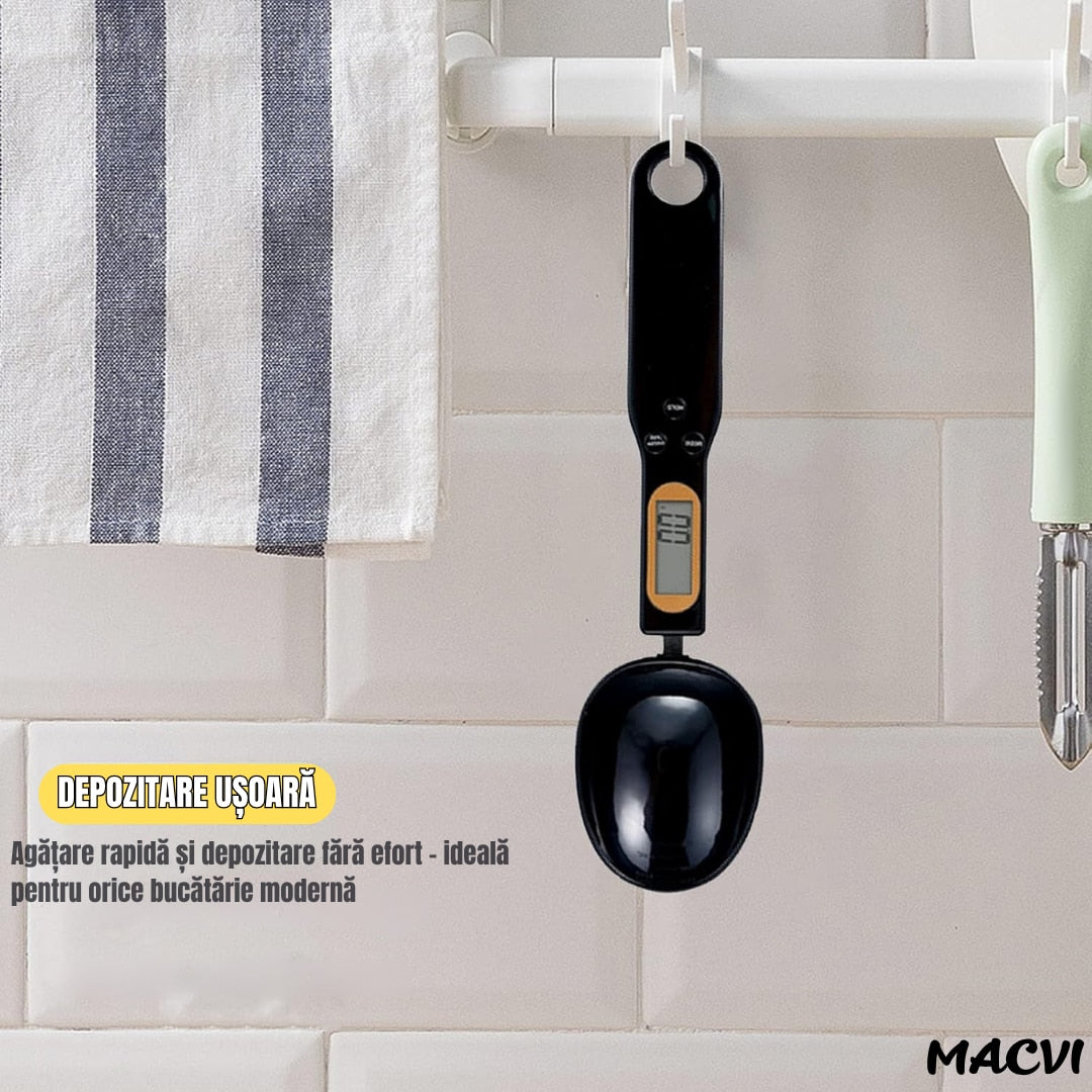 Lingurita de masurat digitala Macvi®, capacitate 500 g, precizie 0.1 g, cu afisaj LCD, pentru ingrediente solide si lichide, Negru
