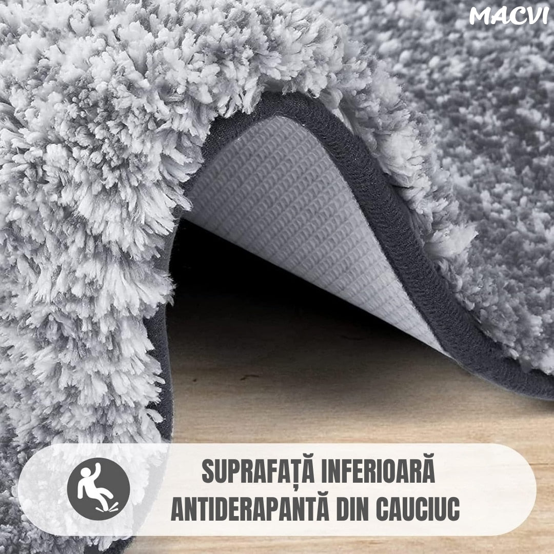 Covoras de baie Macvi® gri, super absorbant, antiderapant, spate aderent, moale si placut la atingere, usor de spalat