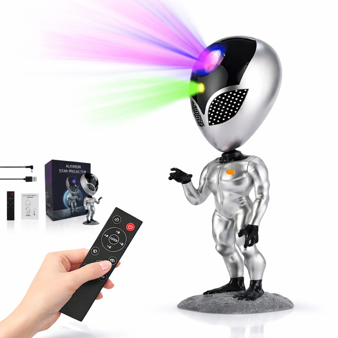 Proiector de Stele Macvi® Tip Alien, Galaxie Stelara, LED cu Telecomanda si Sistem Dialog Vocal, Argintiu