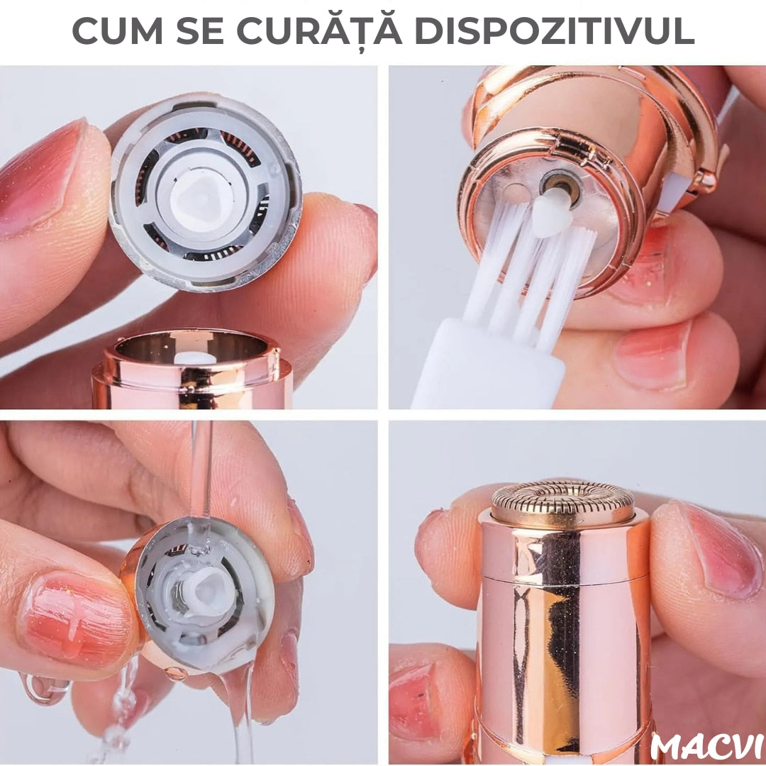 Epilator facial Macvi® Cap Aurit 18K Portabil cu LED Rezistent la Stropi Indepartare Rapida Par, 1 x 1,5V AA
